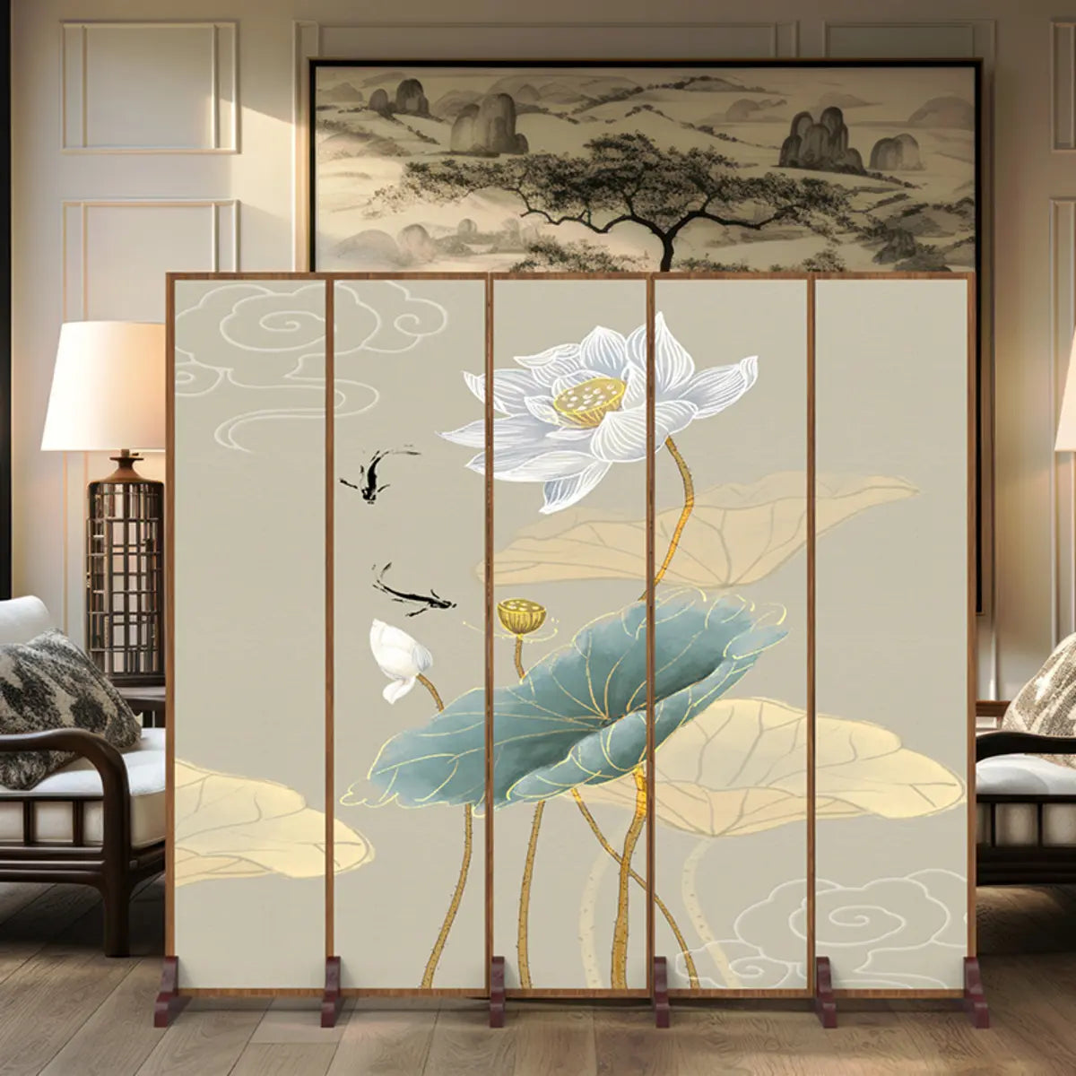 Double Sided Print Floral Folding Privacy Room Divider Image - 5