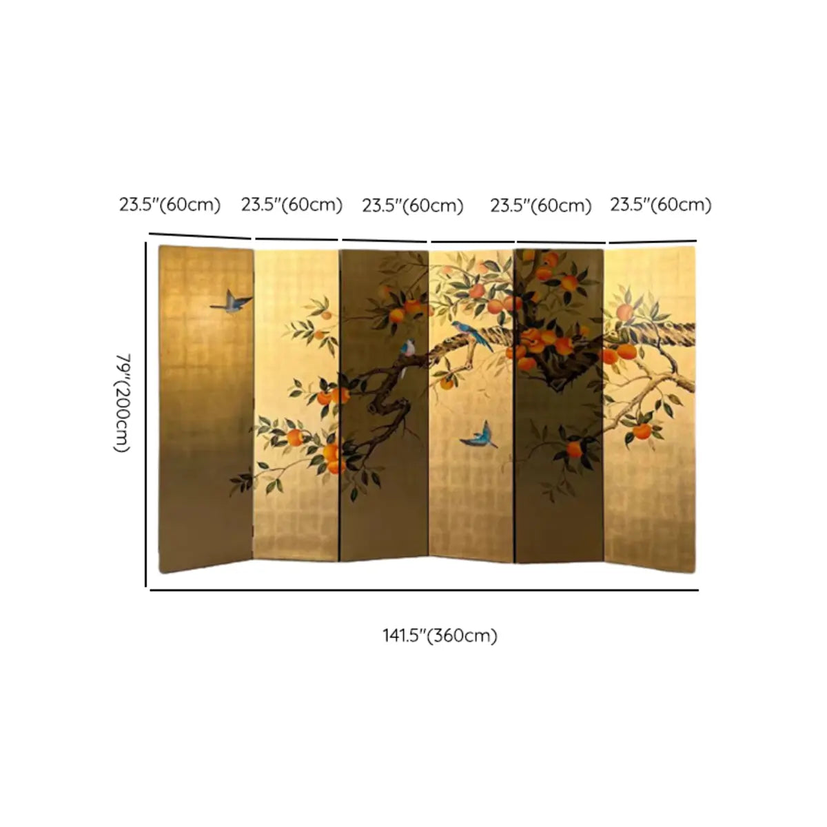 Double Sided Print Folding Persimmon Room Divider Screen Image - 14