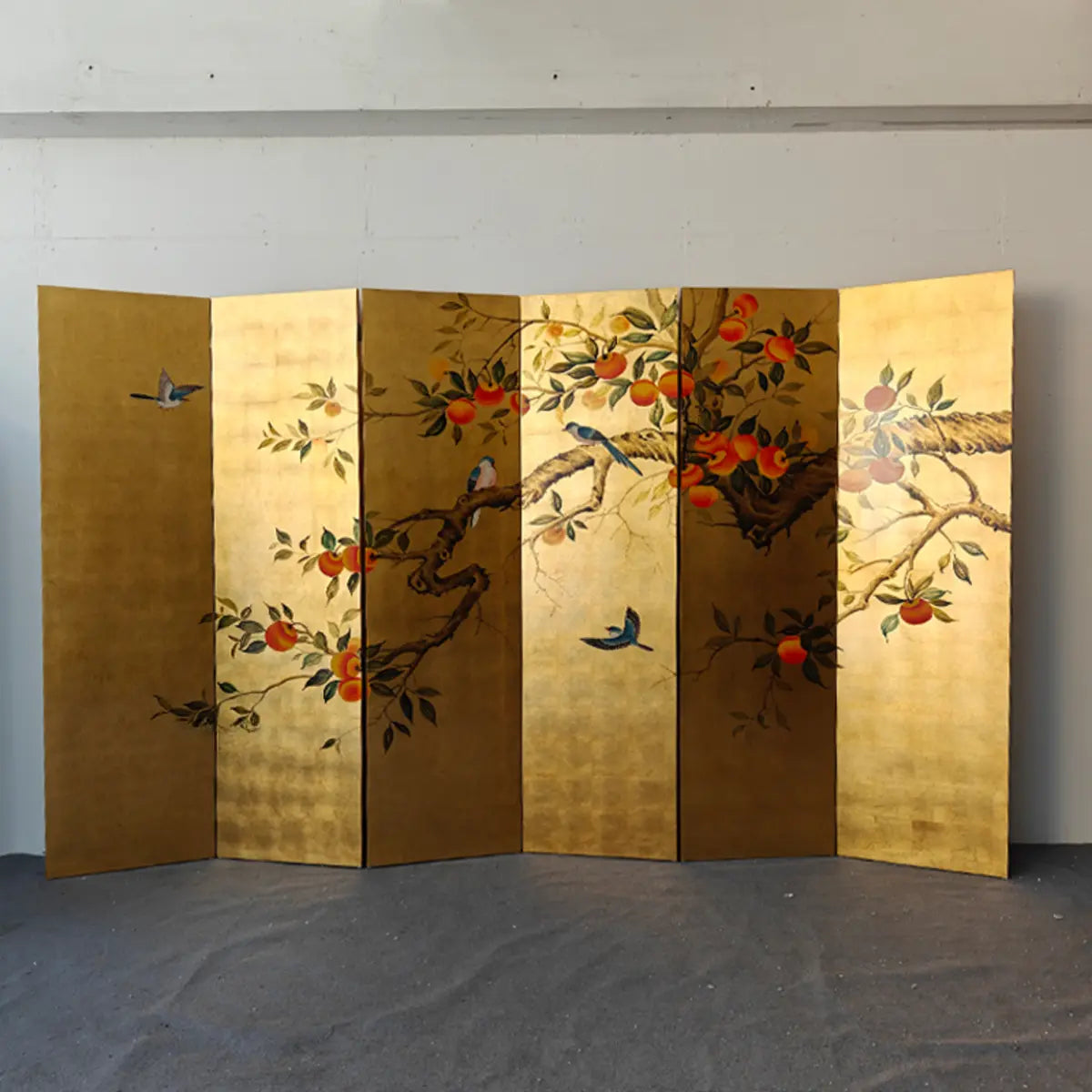 Double Sided Print Folding Persimmon Room Divider Screen Image - 5