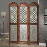 Double Sided Print Lattice Floral Folding Room Divider Image - 2