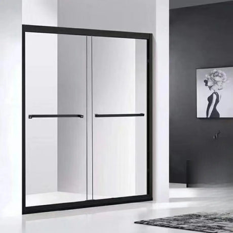 Double Sliding Clear Glass Black Framed Shower Door Image - 1