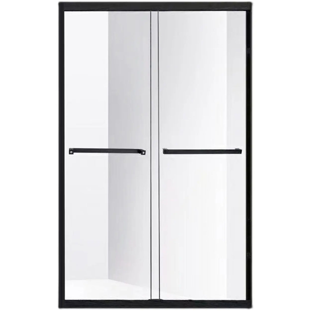 Double Sliding Clear Glass Black Framed Shower Door Image - 2