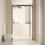 Double Sliding Clear Glass Towel Bar Included Shower Door Image - 1