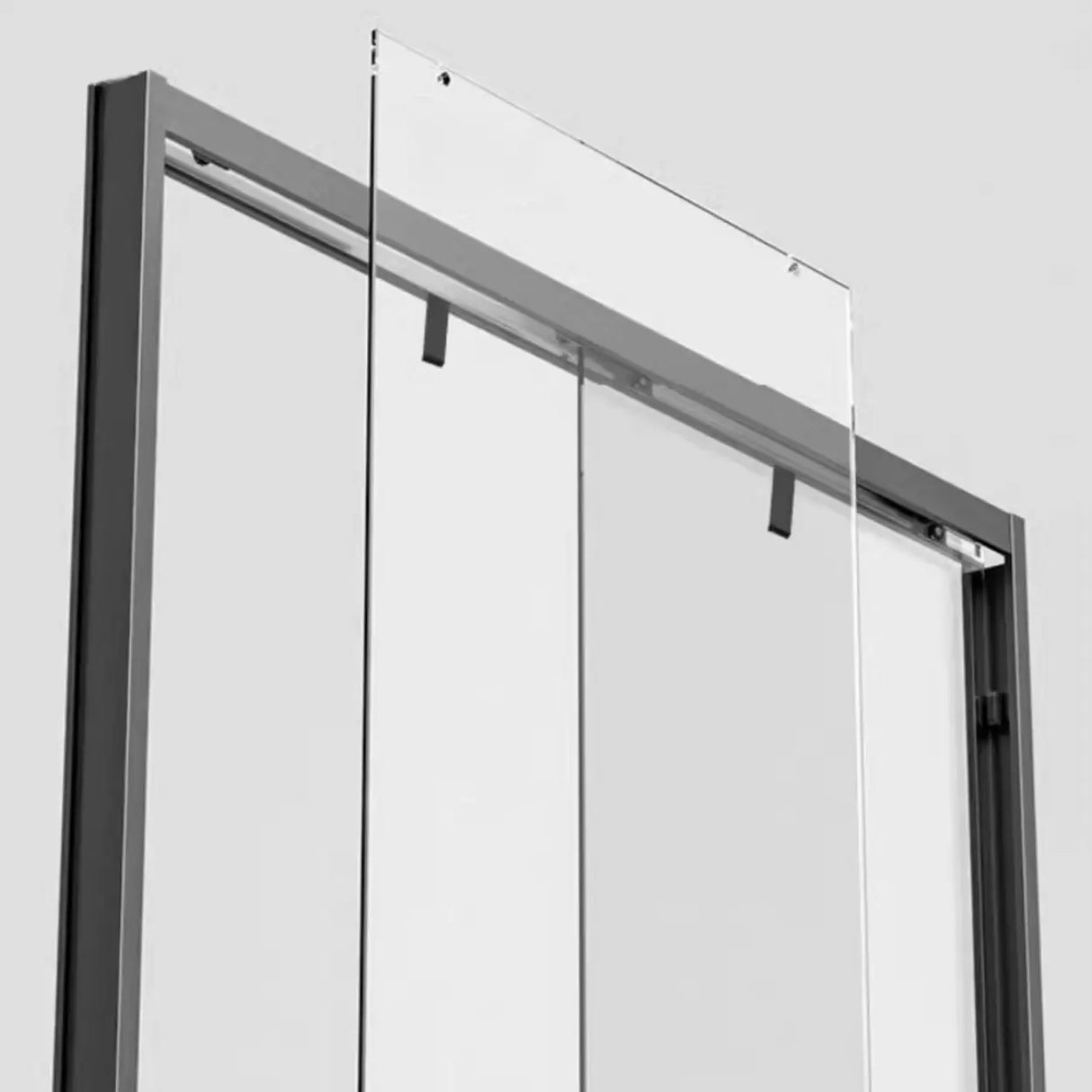 Double Sliding Clear Glass Towel Bar Included Shower Door Image - 5