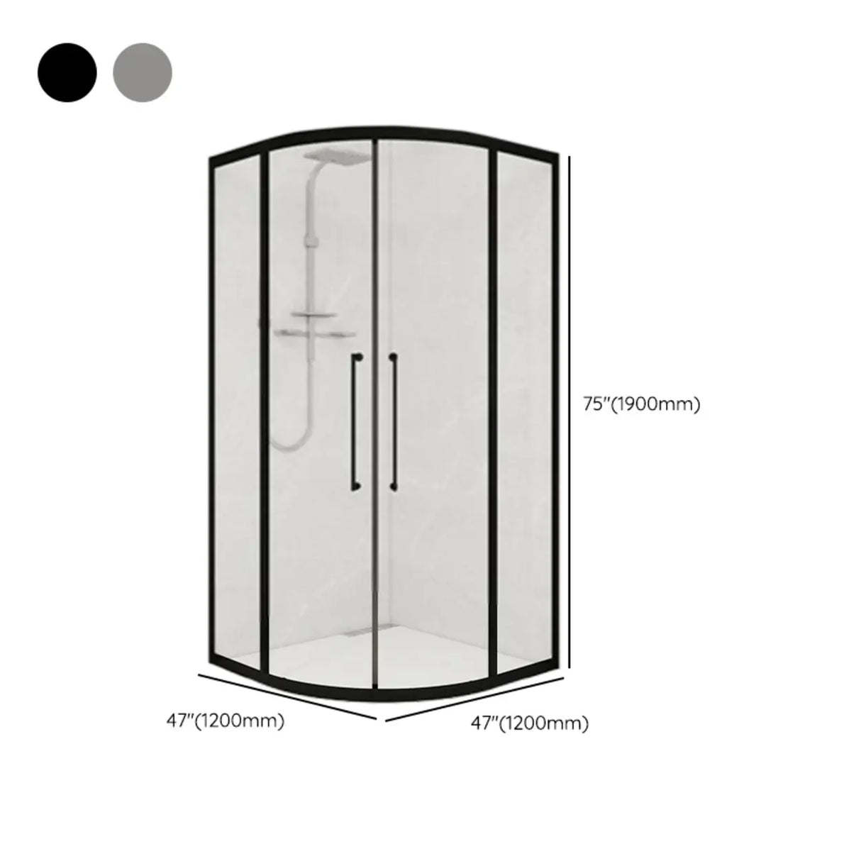 Double Sliding Curved Glass Black Frame Shower Door Image - 10