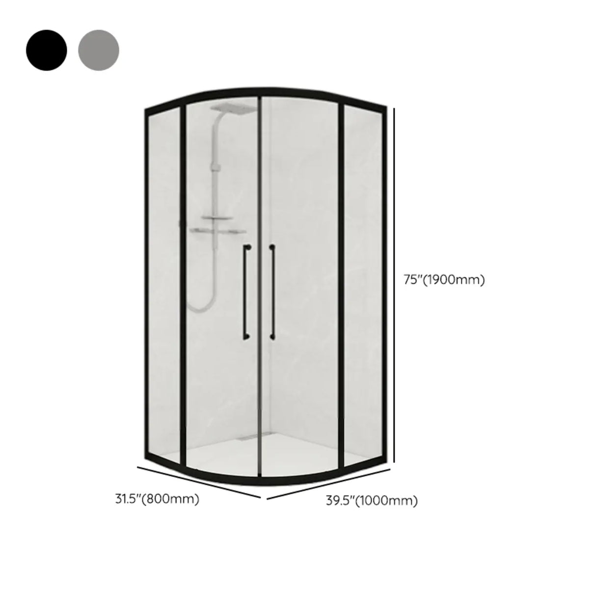 Double Sliding Curved Glass Black Frame Shower Door Image - 11