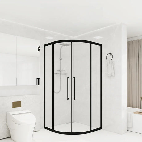 Double Sliding Curved Glass Black Frame Shower Door Image - 2