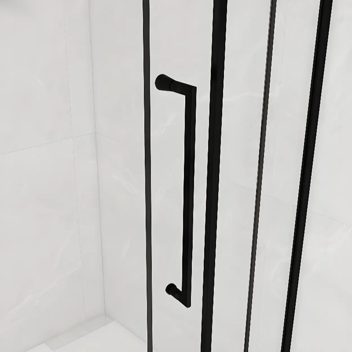 Double Sliding Curved Glass Black Frame Shower Door Image - 6