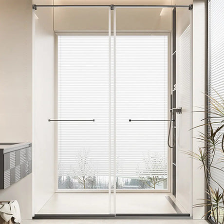 Double Sliding Frameless Glass Shower Door with Bar Image - 2