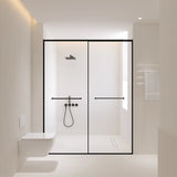 Double Sliding Glass Black Frame Shower Door with Handle Image - 1