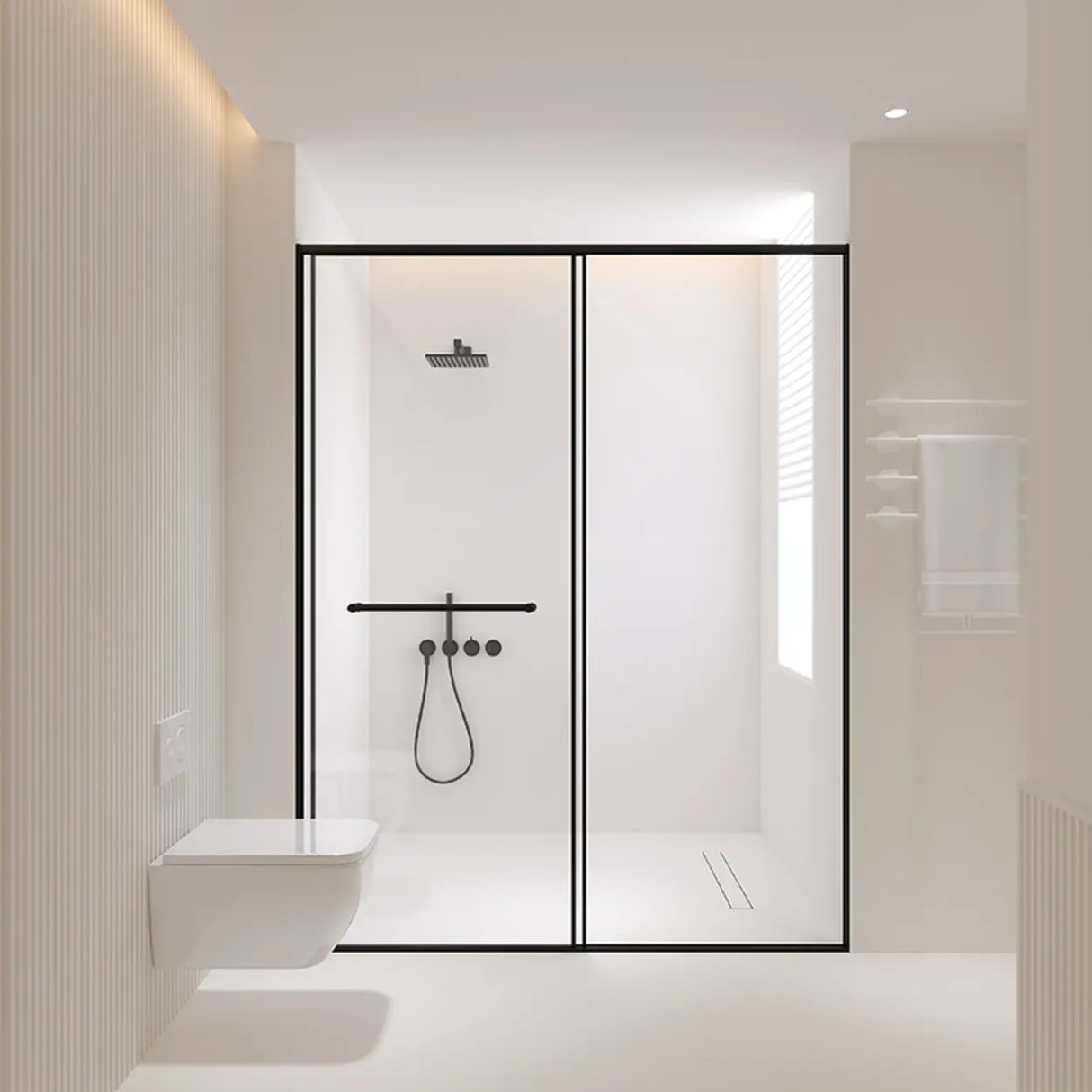 Double Sliding Glass Black Frame Shower Door with Handle Image - 3