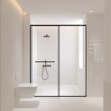 Double Sliding Glass Black Frame Shower Door with Handle Image - 3