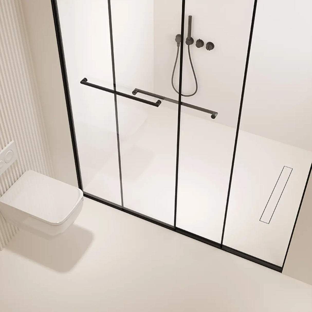 Double Sliding Glass Black Frame Shower Door with Handle Image - 4