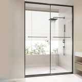 Double Sliding Glass Black Frame Towel Bar Shower Door Image - 1