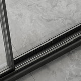 Double Sliding Glass Black Frame Towel Bar Shower Door Image - 4