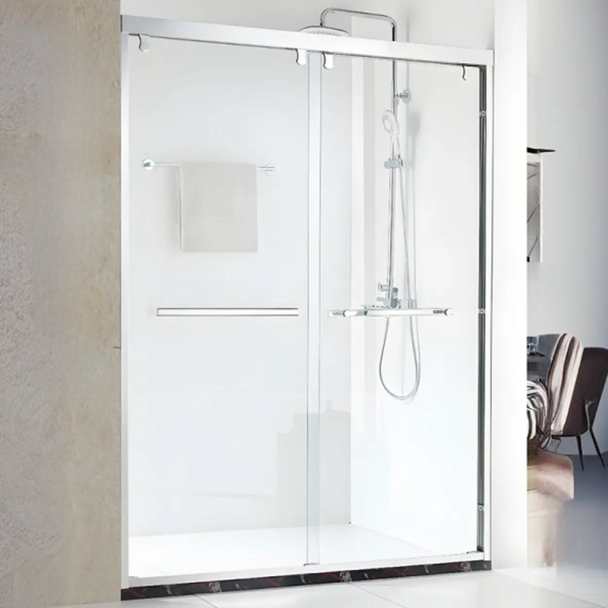 Double Sliding Glass Shower Door with Hinges and Handle Image - 2