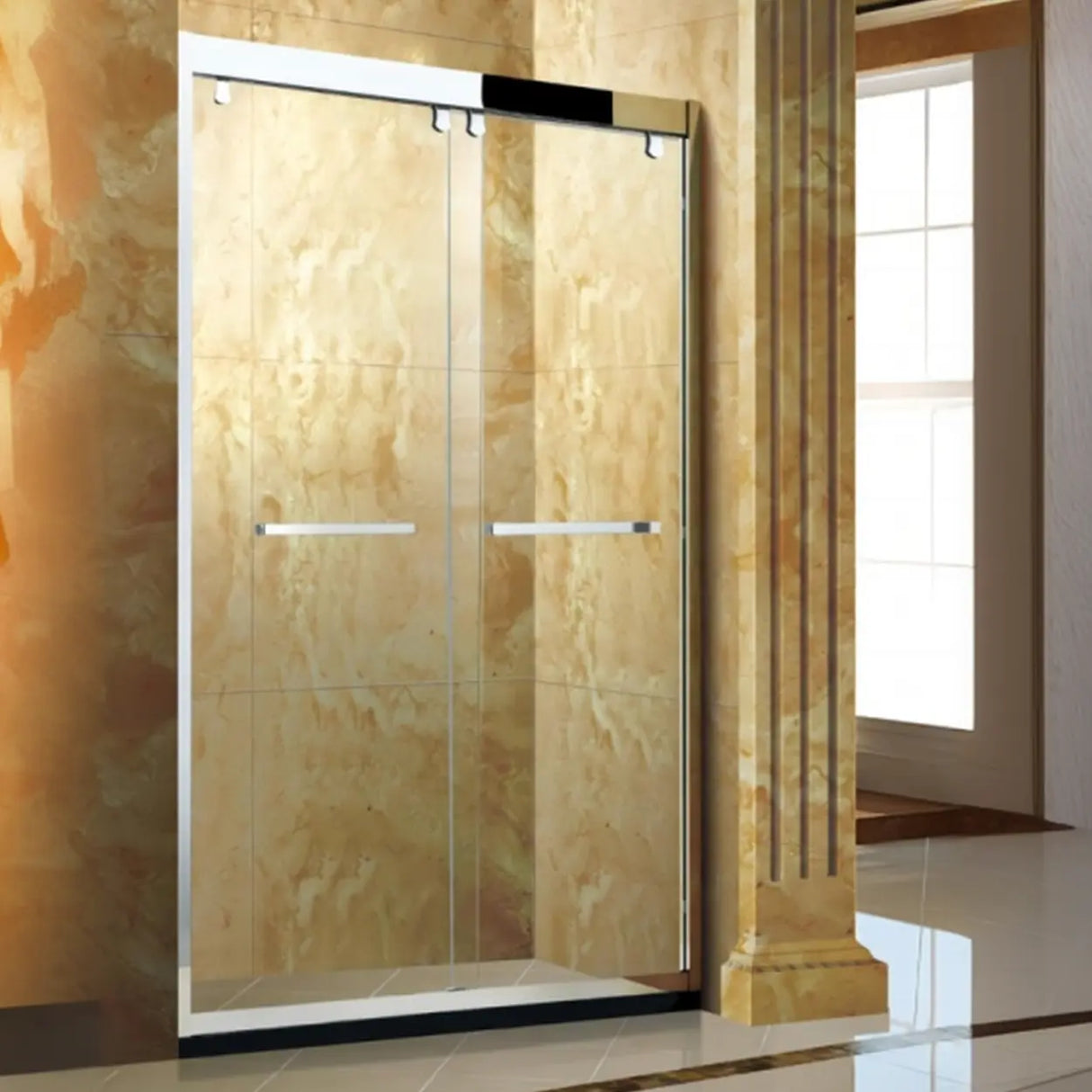 Double Sliding Glass Shower Door with Hinges and Handle Image - 3