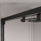 Double Sliding Glass Shower Doors Black Frame with Handle Image - 8