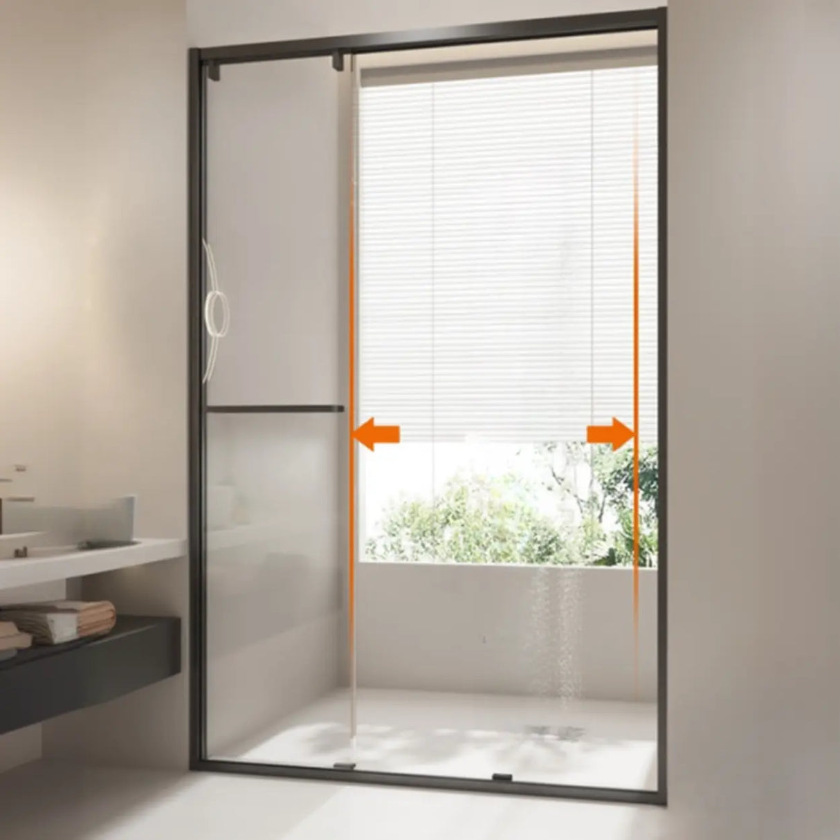 Double Sliding Rectangle Black Glass Towel Shower Door Image - 1