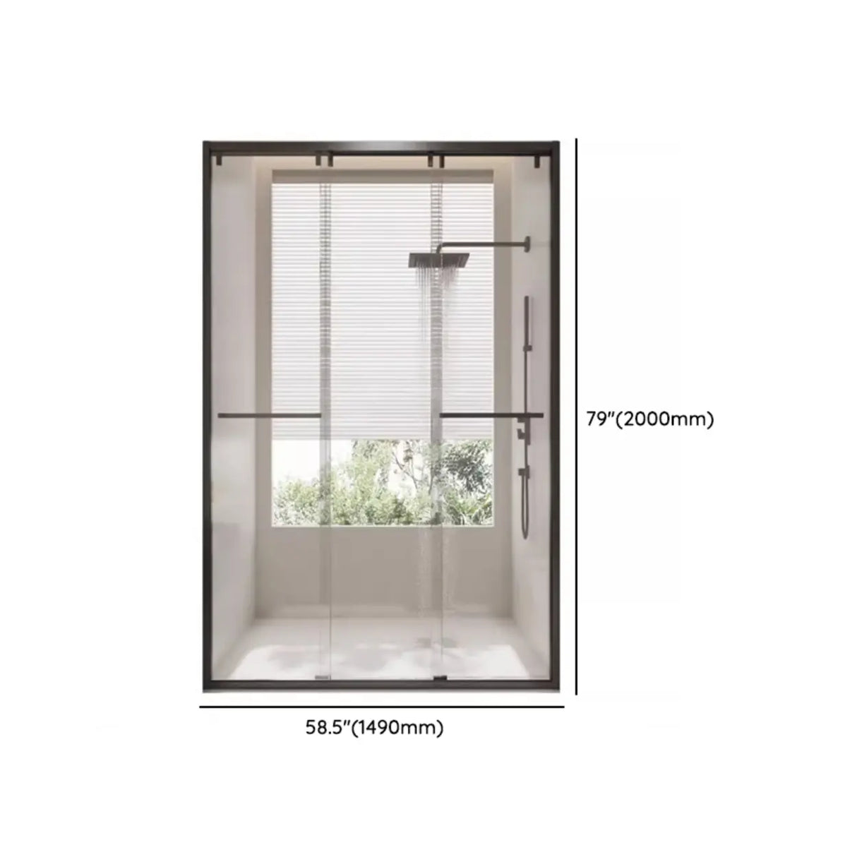 Double Sliding Rectangle Black Glass Towel Shower Door Image - 12