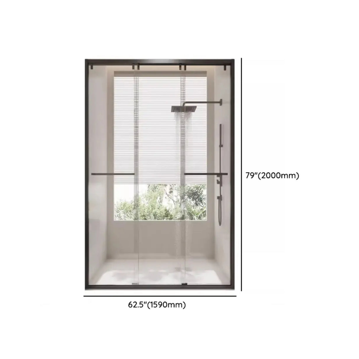 Double Sliding Rectangle Black Glass Towel Shower Door Image - 13