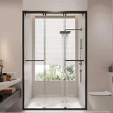 Double Sliding Rectangle Black Glass Towel Shower Door Image - 2