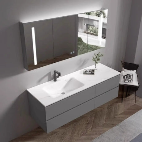 Dove Grey Wall Mounted Bathroom Vanity with Stone Top Image - 1