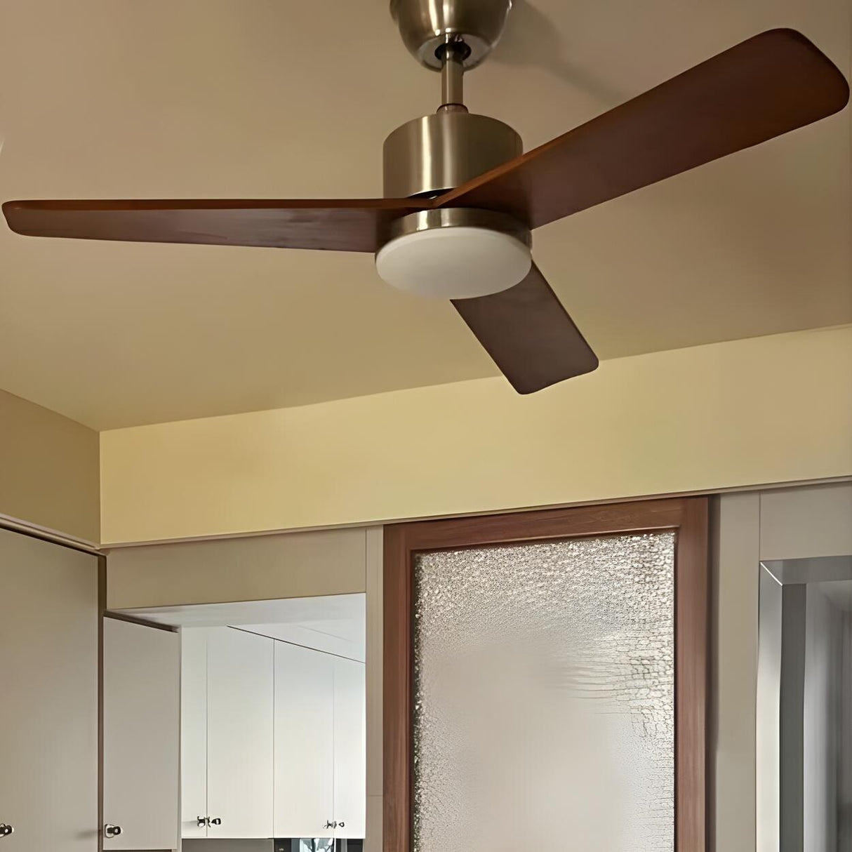 Down Rod 3 Wood Blades Windmill Ceiling Fan with Light Image - 1