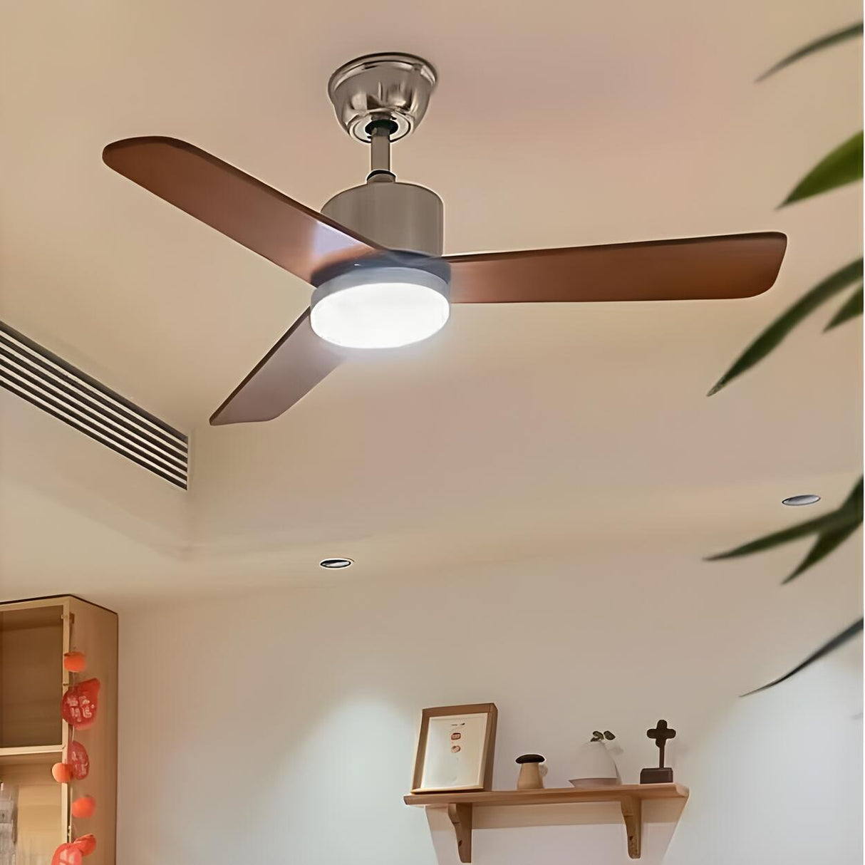 Down Rod 3 Wood Blades Windmill Ceiling Fan with Light Image - 4