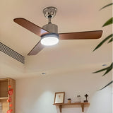 Down Rod 3 Wood Blades Windmill Ceiling Fan with Light Image - 4