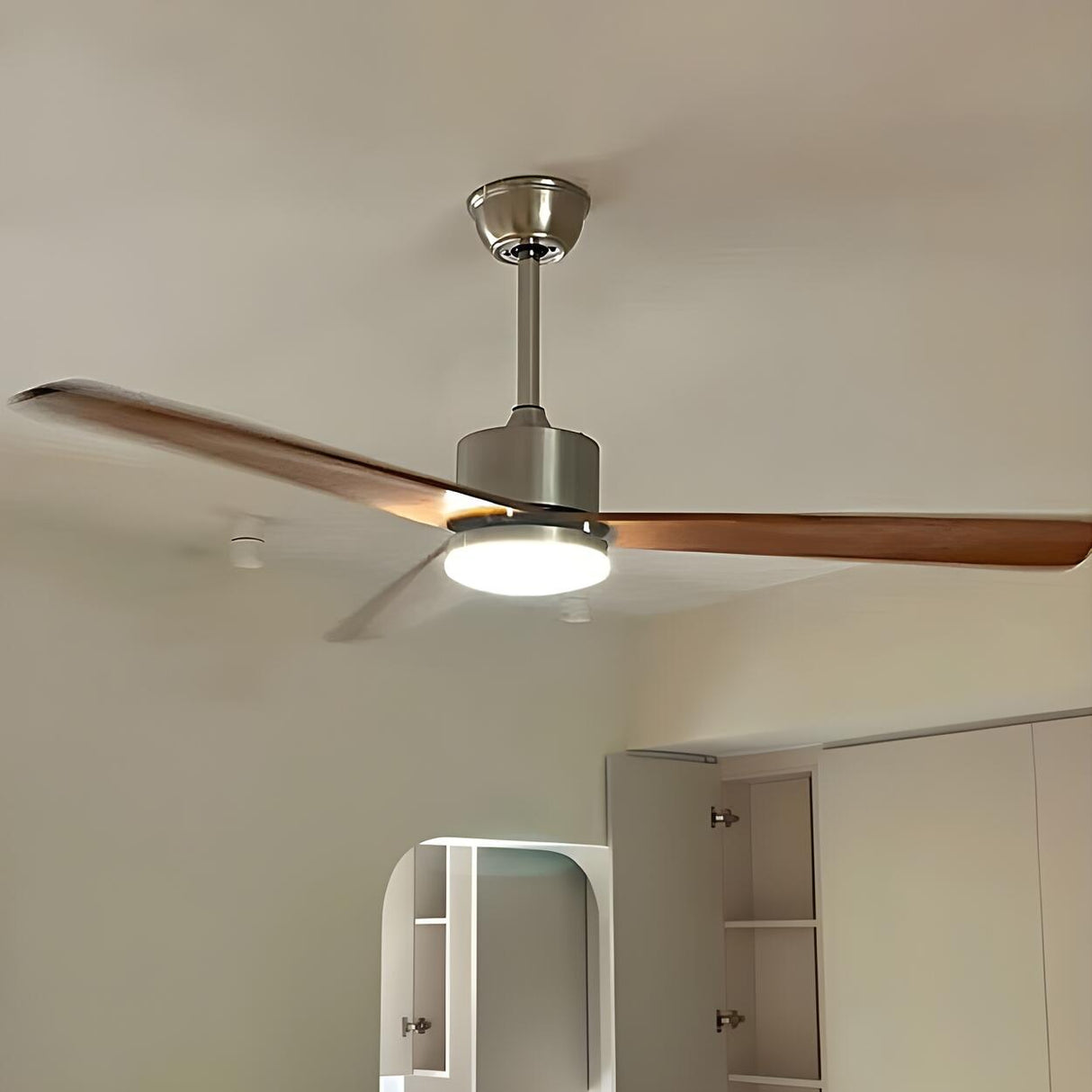 Down Rod 3 Wood Blades Windmill Ceiling Fan with Light Image - 5