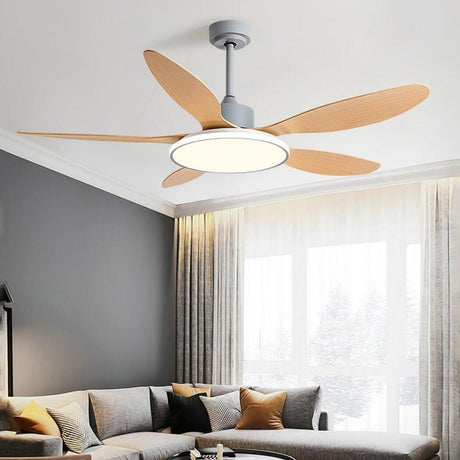 Down Rod 5 Blade Modern Wood Ceiling Fan with LED Light Image - 1