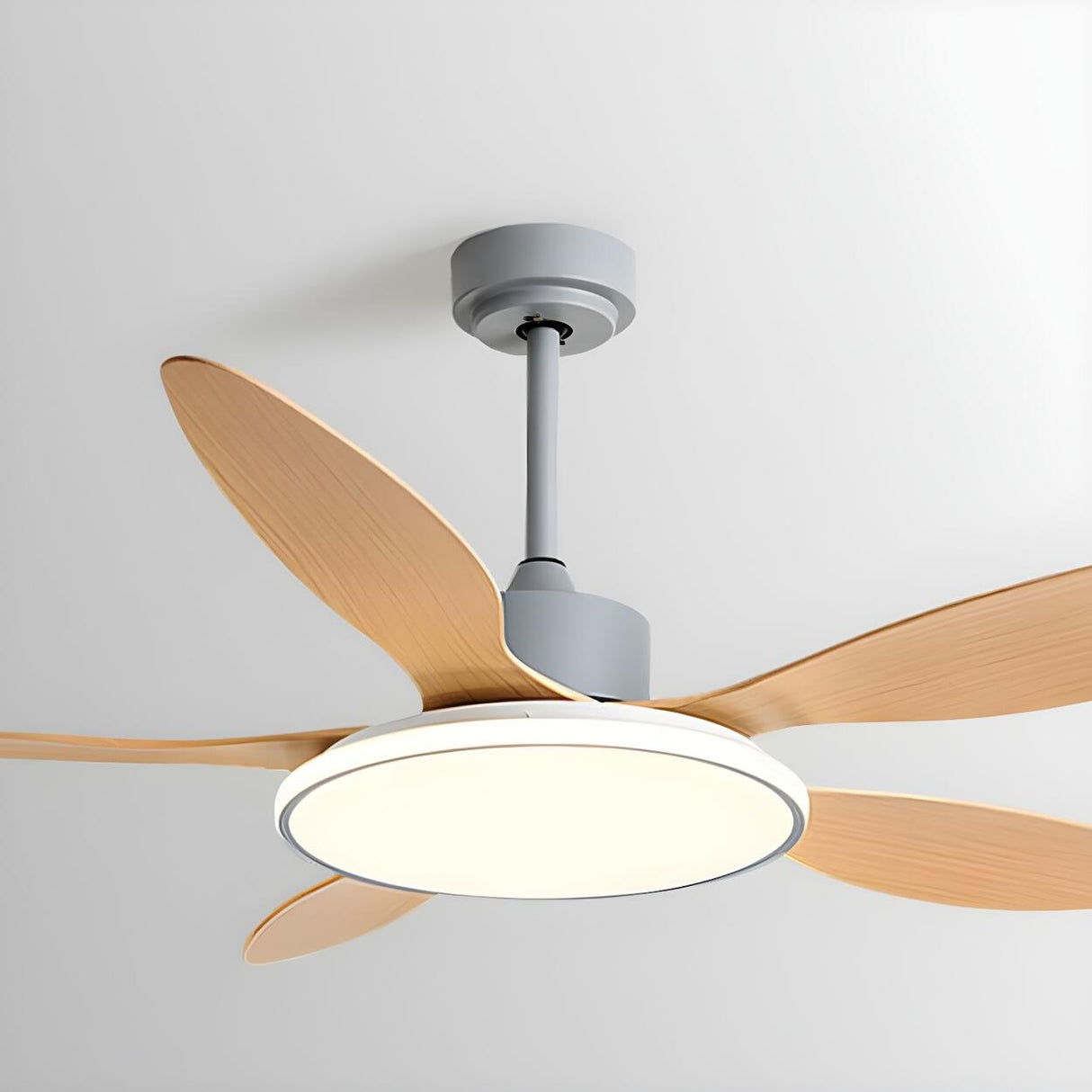 Down Rod 5 Blade Modern Wood Ceiling Fan with LED Light Image - 12