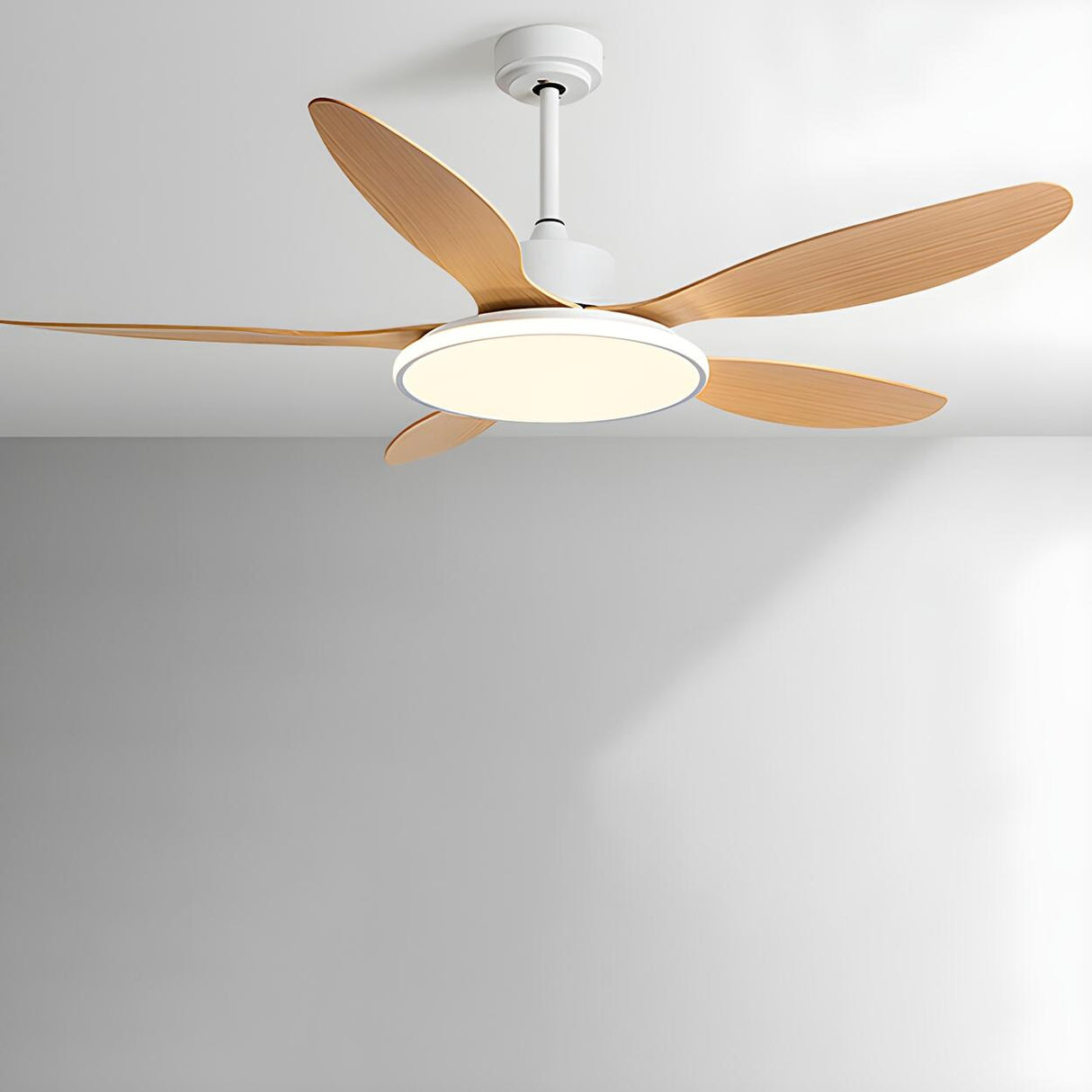 Down Rod 5 Blade Modern Wood Ceiling Fan with LED Light Image - 16