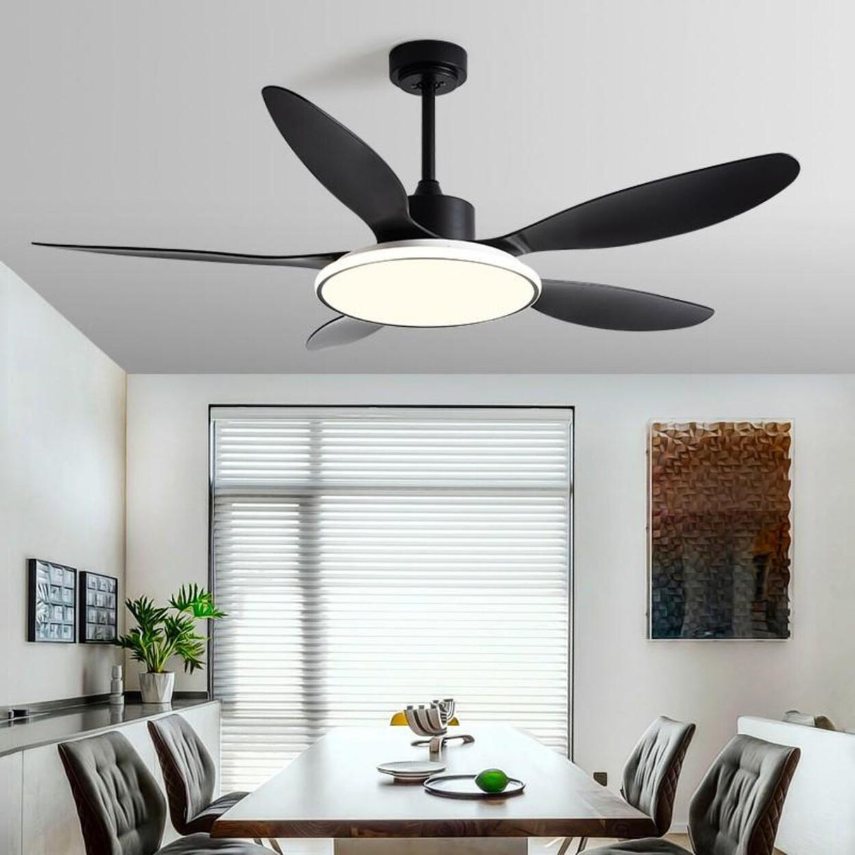 Down Rod 5 Blade Modern Wood Ceiling Fan with LED Light Image - 4