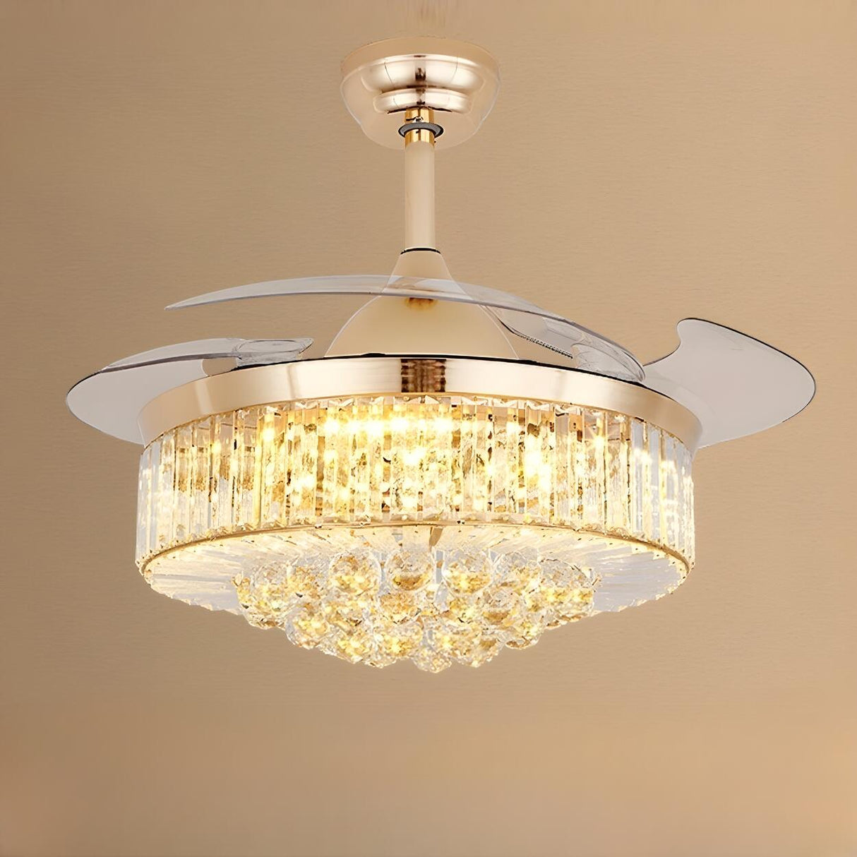 Down Rod Gold Luxury Crystal Ceiling Fan with LED Light Image - 9