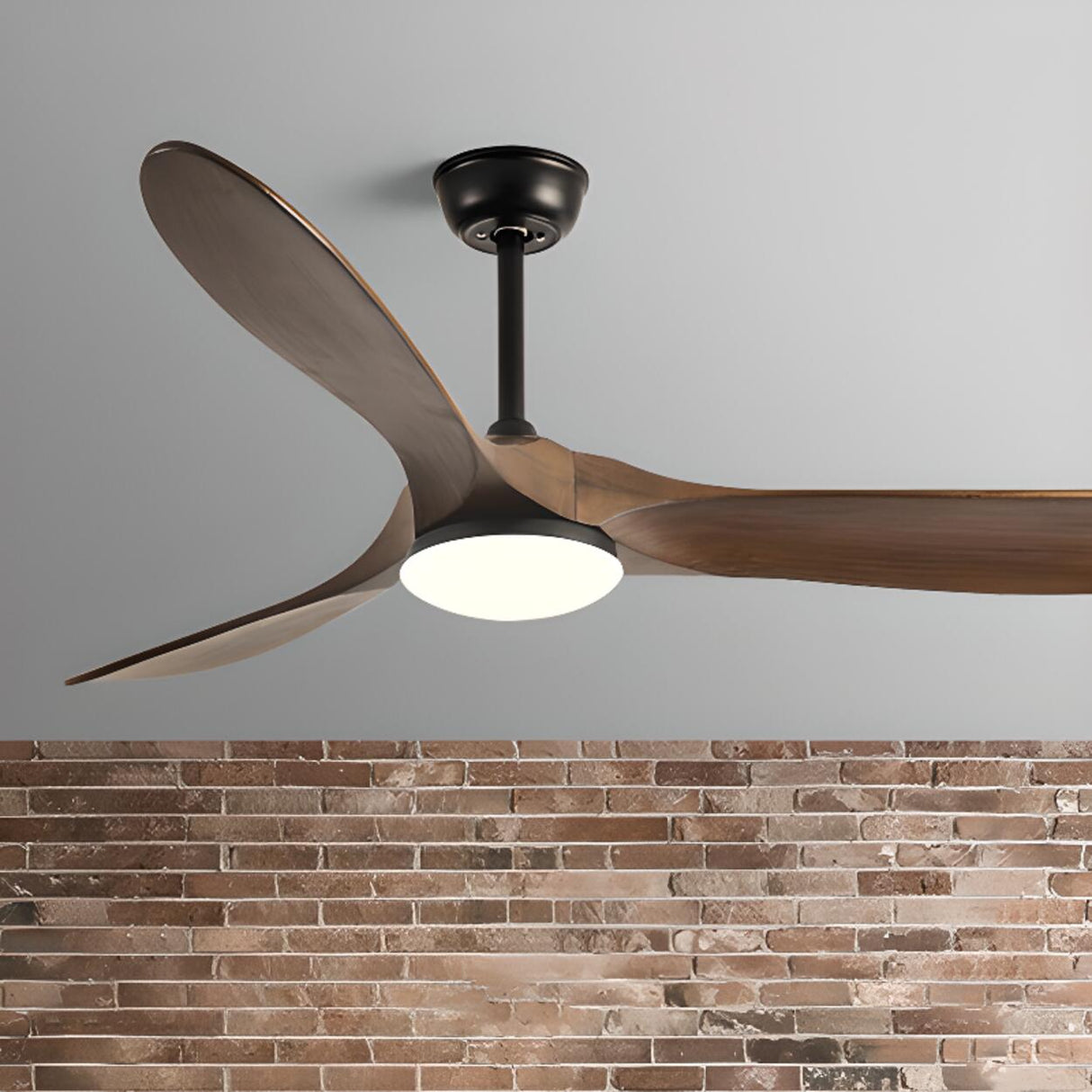 Down Rod Minimalist Solid Wood LED Ceiling Fan Light Image - 2