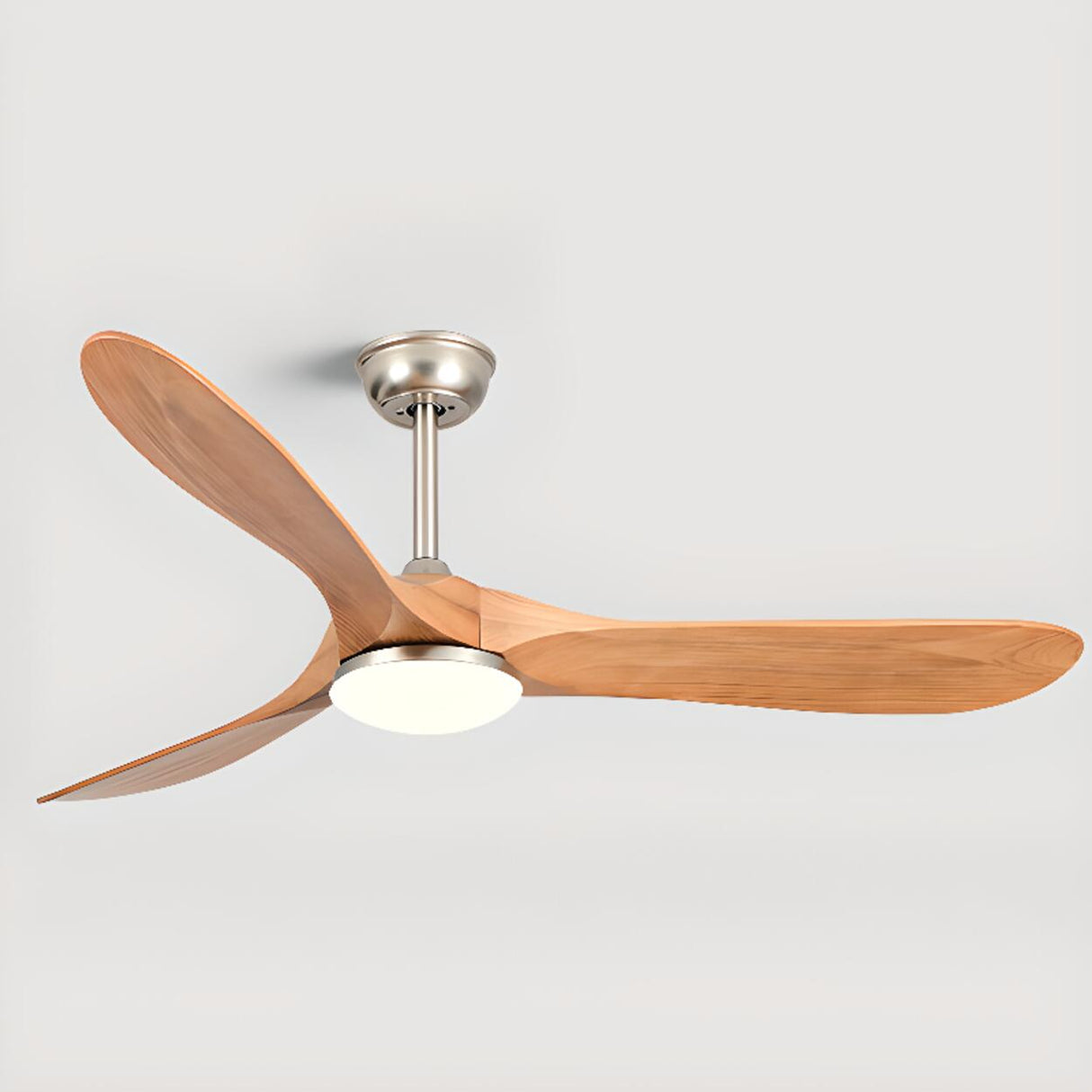 Down Rod Minimalist Solid Wood LED Ceiling Fan Light Image - 7