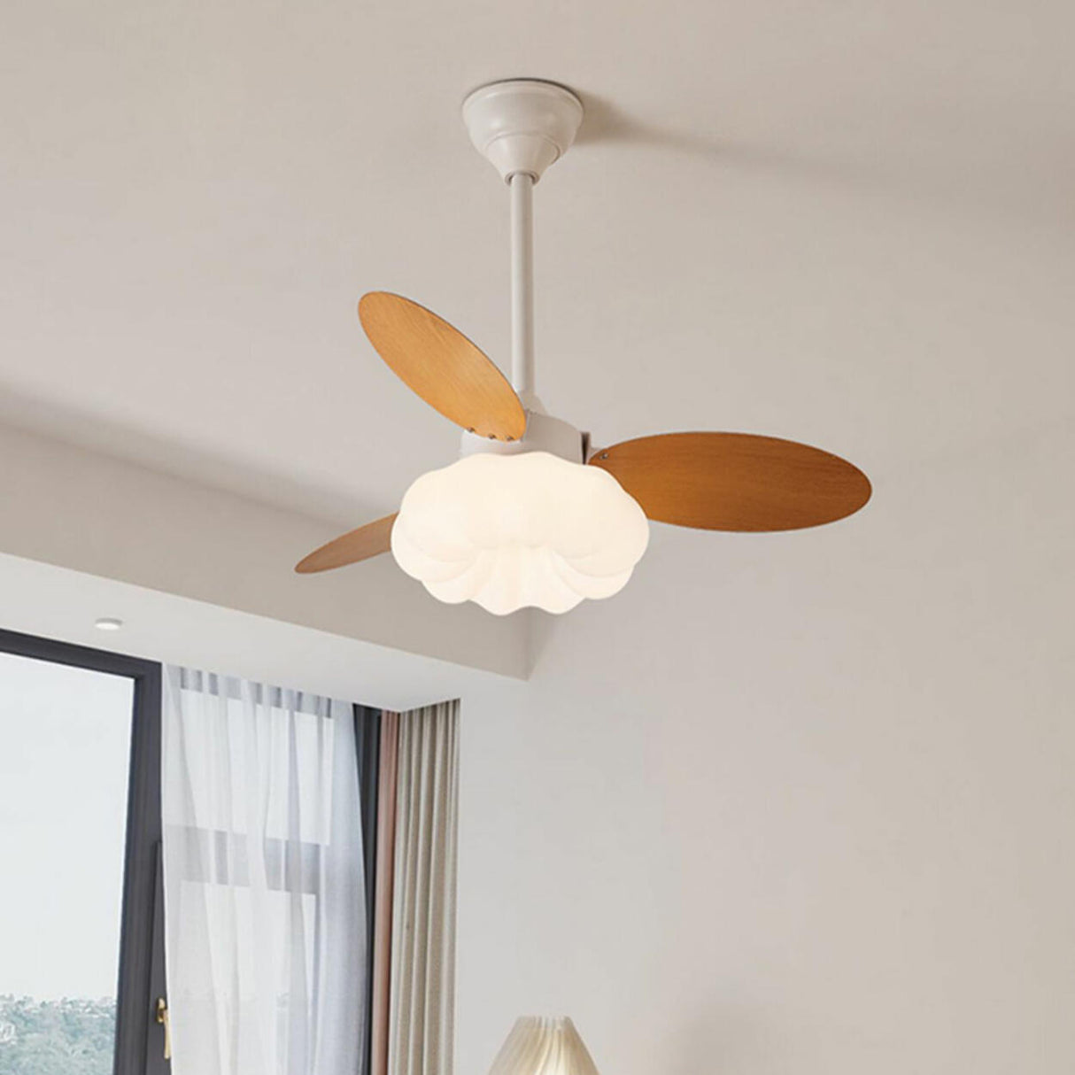 Down Rod Simple Cloud Modern Ceiling Fan with Light Image - 16