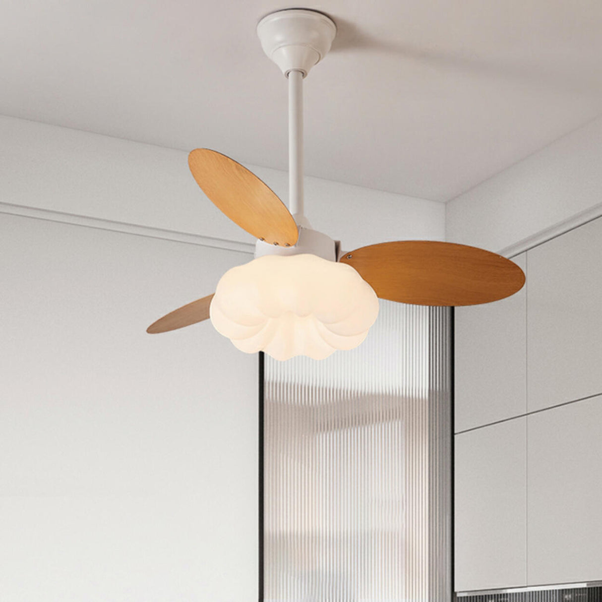 Down Rod Simple Cloud Modern Ceiling Fan with Light Image - 3