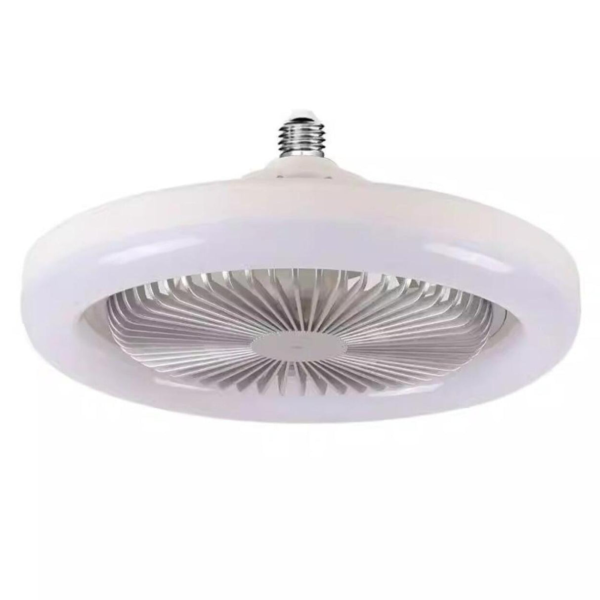 Down Rod White Round Bladeless Ceiling Fan with Light Image - 5