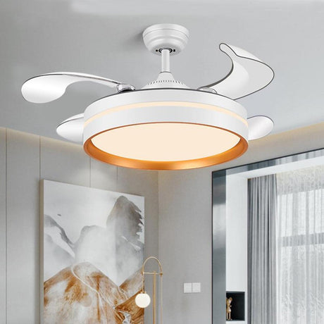 Down Rod White Round Modern Remote Ceiling Fan Light Image - 1