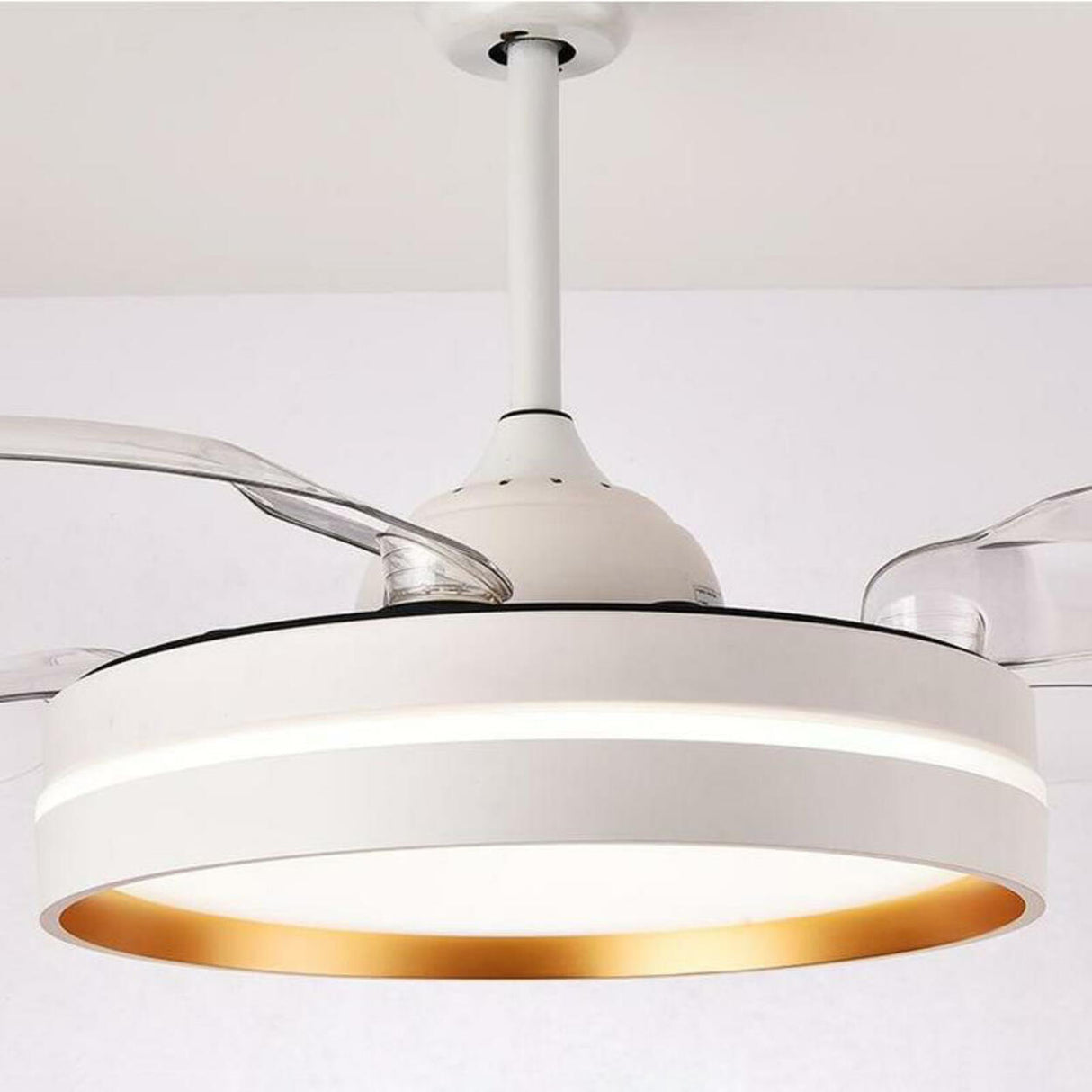 Down Rod White Round Modern Remote Ceiling Fan Light Image - 10