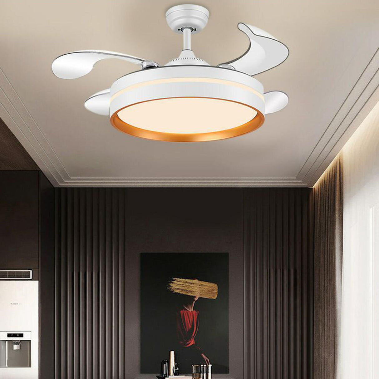 Down Rod White Round Modern Remote Ceiling Fan Light Image - 14