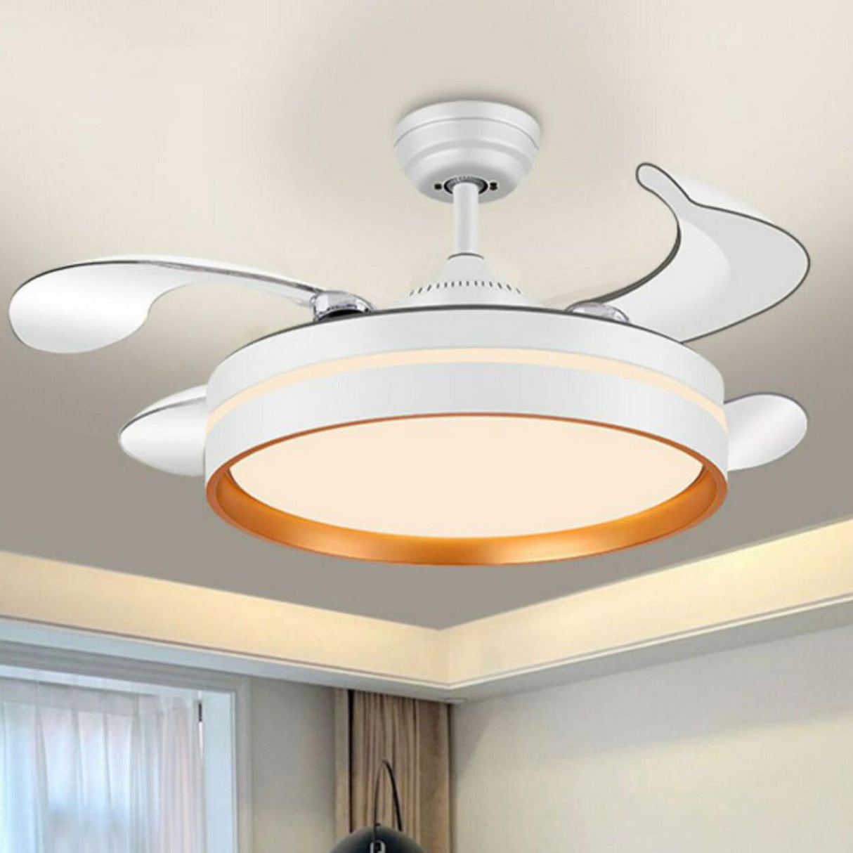 Down Rod White Round Modern Remote Ceiling Fan Light Image - 15