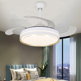 Down Rod White Round Modern Remote Ceiling Fan Light Image - 4