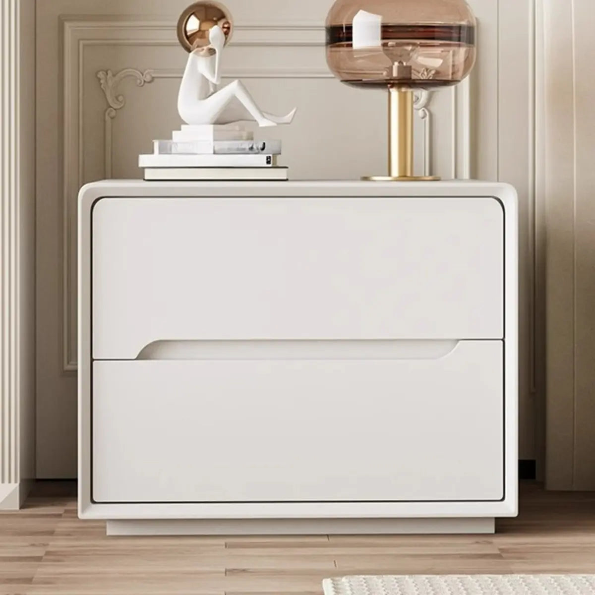 Drawer Storage Rectangular Wood Cream Functional Nightstand Image - 2