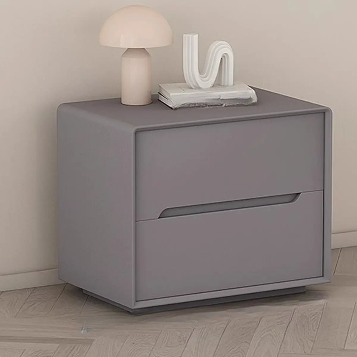 Drawer Storage Rectangular Wood Cream Functional Nightstand Image - 4