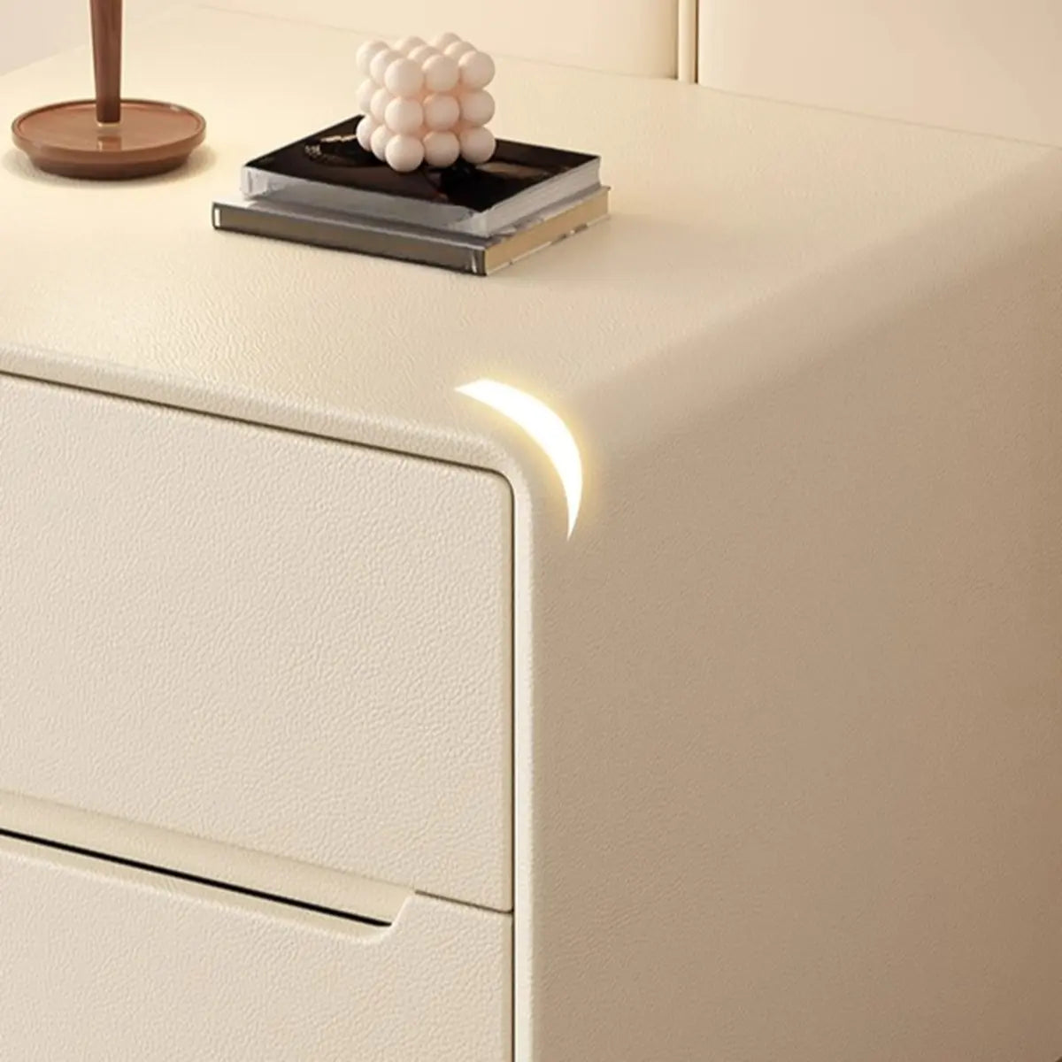 Drawer Storage Rectangular Wood Cream Functional Nightstand Image - 9