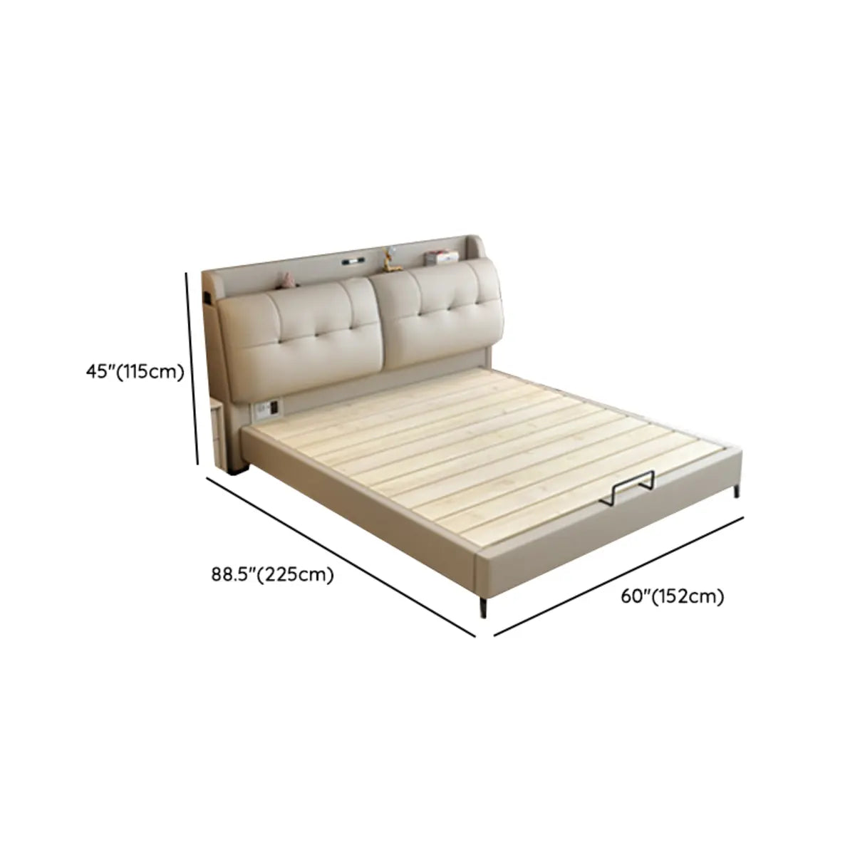 Drawers Beige Fabric Queen Storage Bed with Mattress 